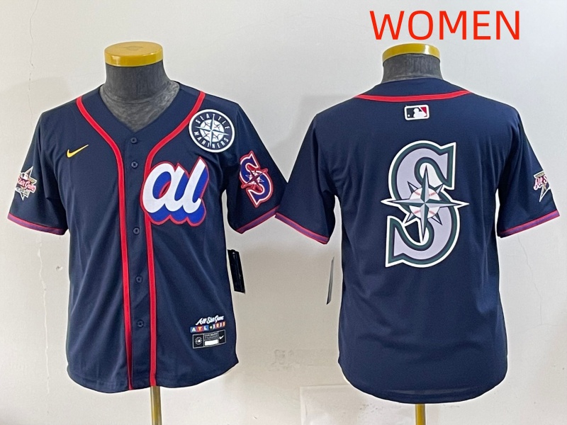 Women 2025 Seattle Mariners Blank Drak Blue All star Blank Blue Nike MLB Jersey style 7->women mlb jersey->Women Jersey